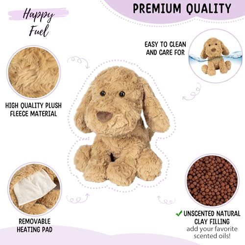 Goldendoodle Poodle Dog Microwavable Stuffed Animal – 1.5 lb Unscented Heating Pad Plush, Soft Cozy Golden Doodle Puppy Toy for Relaxation and Comfort, Gift for Women, Girls, Adults & Kids, Happy Fuel - color: Poodle Dog