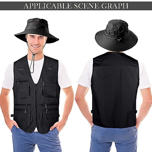 Janmercy 2 Pcs Men's Fishing Vest with Hat for Halloween Cosplay - color: Black, size: X-Large