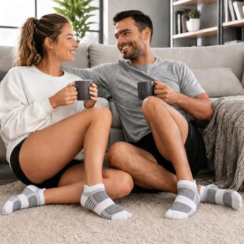 Sooverki Copper Compression Socks Women and Men 6 Pairs - Circulation Arch Support Plantar Fasciitis Running Ankle Socks - color: 6 Pairs - Gray White, size: Small-Medium