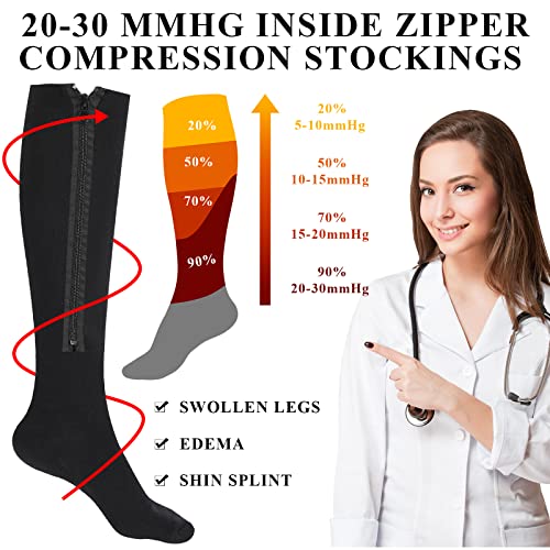 Tarpop 4 Pair Zipper Compression Socks for Women Men - color: Black, size: L/ XL