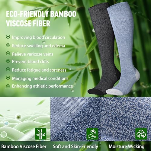 LEVSOX Thicker Bamboo Viscose Compression Socks 20-30 mmHg Cushioned - color: Navy/Grey, size: Medium