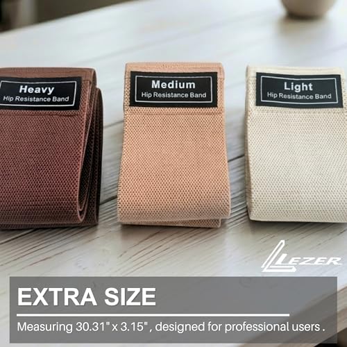 LEZER Premium Fabric Resistance Bands, Exercise Workout Bands, Heavy Duty, Glutes, Legs, Strength Training, Pilates, Yoga, Extra Long, Women & Men, with Guide, Set of 3 (40/60/80 lbs)