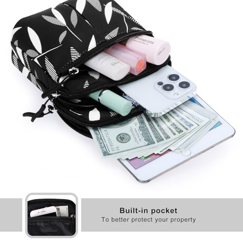 KAMO Multifunction Phone Waist Bag - Diagonal Crossbody Purse for Women & Men - color: Black-Willow leaf