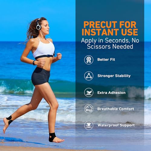 KTQUICK Precut Kinesiology Tape for Ankle,24 Ct,20% Stronger Adhesive,Black - color: Black, size: 24PCS