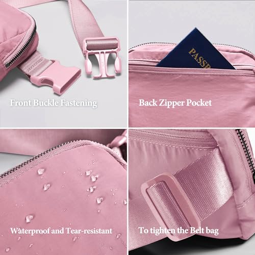 YOSHUYUKI Fanny Pack Crossbody Bag Trendy Waterproof Small Sling Cross Body Purse for Women Men Fashion Waist Packs Mini Belt Pouch Chest Bum Hip Bag Lulu Dupes for Travel Vacation Running Pink - color: Pastel Pink