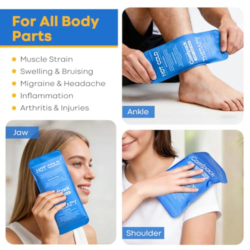 Comfpack Soft Ice Packs for Injuries Reusable, Double Side Hot Cold Therapy - size: 9.1×3.8 Inch