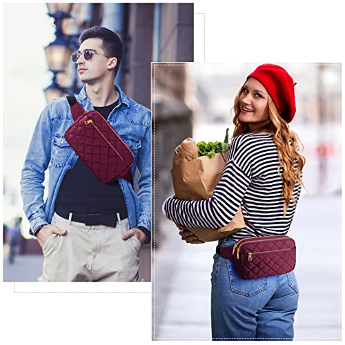 CXWMZY Fashion Fanny Packs for Women & Men, Girls Boys Teens Waist Bag Hip Bum Bag Cute Fanny Pack Casual Bum Bag with Multi-Pockets Adjustable Belts for Disney Traveling Cycling Running (Wine Red) - color: Wine Red