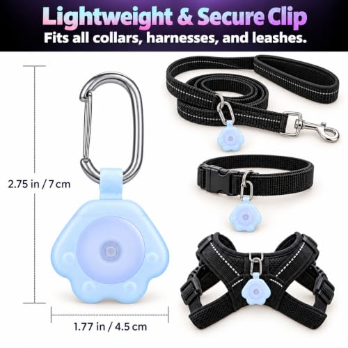 NOVKIN 2 Pack LED Dog Collar Light, 7-Color Changing USB Rechargeable Dog Night Lights for Walking, Waterproof High Visibility Clip on Safety Light for Dog Collars, Harnesses & Leashes