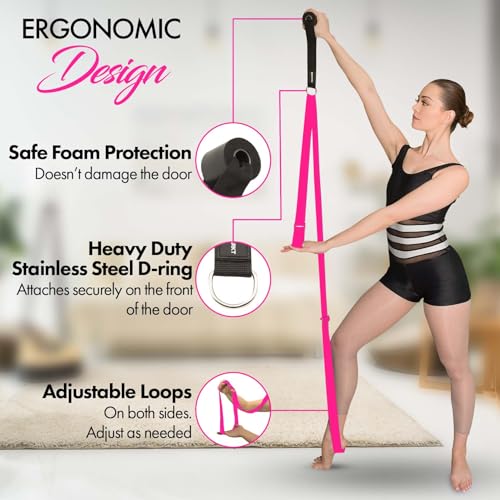 Stretching Strap with Door Anchor for Splits and Flexibility Training - color: Pink