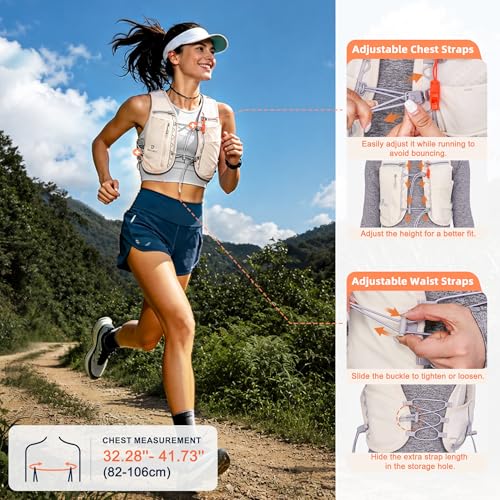 BECOJADDE 5L Running Vest for Women, Hydration Backpack Lightweight & Breathable for Trail Running, Marathon, Hiking, Cycling - color: Beige
