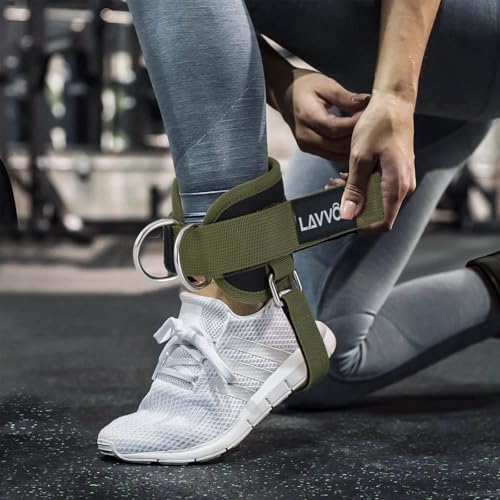 Ankle Straps for Cable Machines Kickbacks - Glute Workout Cuffs Padded - color: Army Green