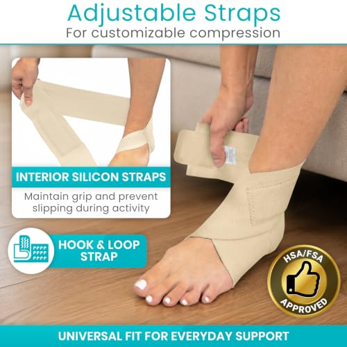 Vive Ankle Wrap (2 Pack) - Strap Heel Brace Stabilizer for Sprained Foot - color: Beige