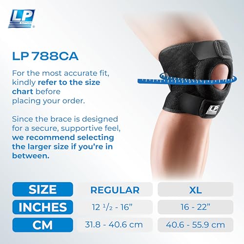 LP 788CA Adjustable Knee Brace with Open Patella - Kneecap Support for Running, Biking, Aerobics, Fitness, Football, Basketball, Hiking and Pain Relief (Regular Size, 1pcs) - size: One Size, style: 788CA