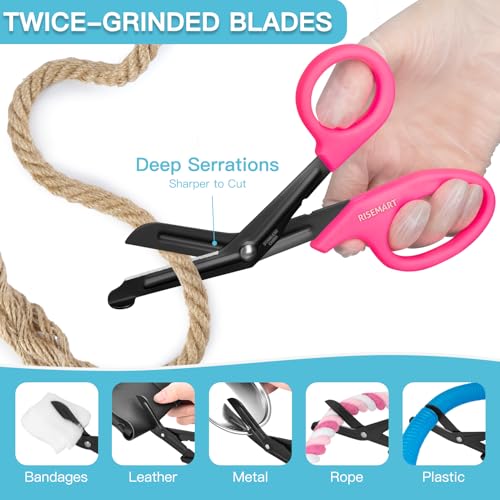 RISEMART 2 Pack Trauma Shears 7.5 Inches Stainless Steel Bandage Scissors - color: Pink+purple