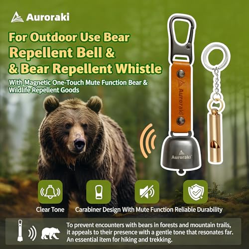 Auroraki's Loud Bear Bell with Magnetic Silencer for Bear Deterrent, Survival, Camping, Hiking, Biking, Climbing - Brown
