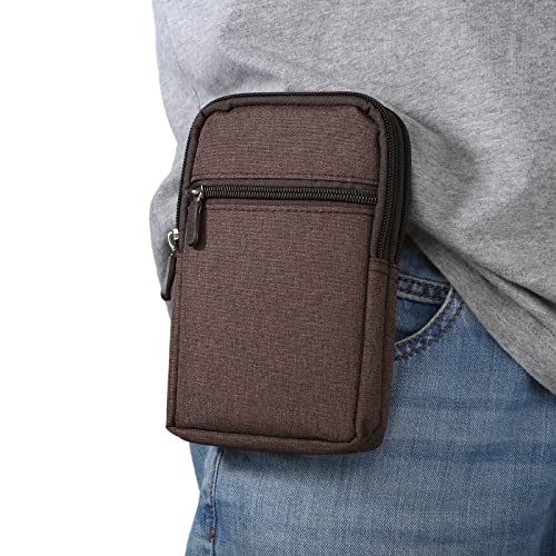Small Cell Phone Holster with Belt Loop, Men Mobile Phone Belt Clip Pouch, Men's Bag Zippered Phone Belt Holder Phone Case with Clip Bumbag Protector Waist Pouch Wallet with Carabiner Hook Belt Loop - color: Brown