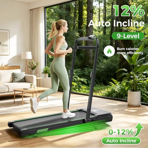 AKLUER Walking Pad Treadmill with 12% Auto Incline Adjustable Handlebar - color: Black