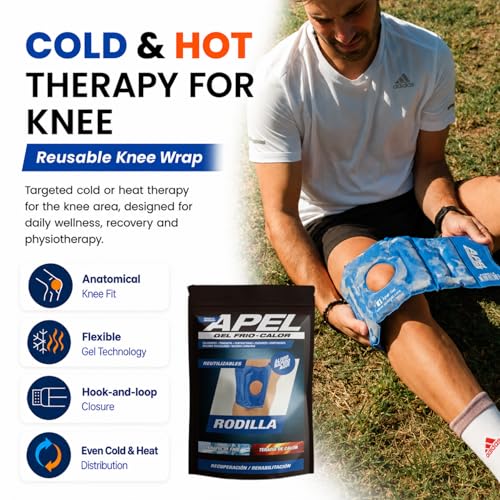 APEL Gel Cold & Hot Knee Gel Pack, Reusable Wrap, Flexible Pain Relief Care - size: S / M