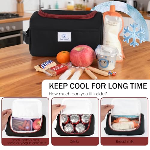 Genteen Small Cooler Bag with Ice Pack,Insulated Lunch & Snack Tote - color: Black