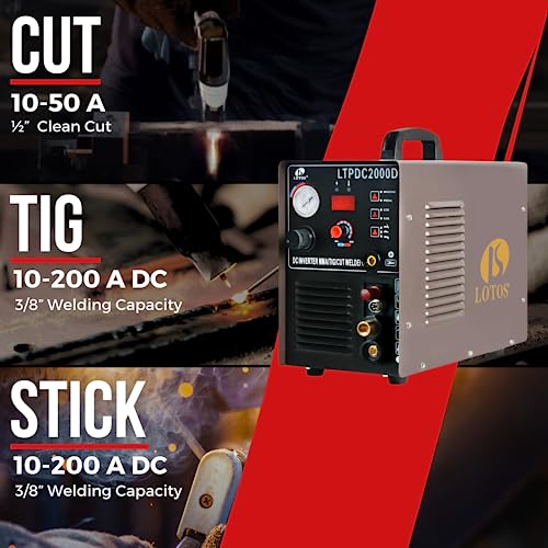 LOTOS LTPDC2000D 3-in-1 50A Plasma Cutter 200A TIG Stick Welder - style: Pilot Arc