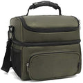 FlowFly Double Layer Cooler Insulated Lunch Bag Adult Lunch Box Large Tote Bag for Men, Women, With Adjustable Strap,Front Pocket and Dual Large Mesh Side Pockets - color: Army Green