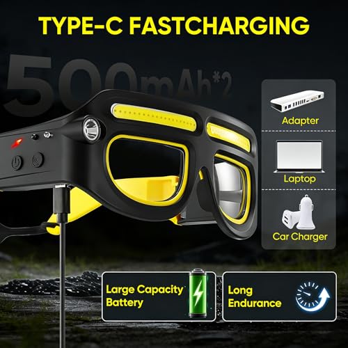 LED Headlight Glasses Rechargeable Headlight Glasses with Motion Sensor & Touch Control, Adjustable Safety Eyewear - color: Yellow-2