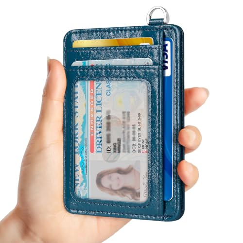 Slim Minimalist Front Pocket Wallet, RFID Blocking Credit Card Holder Wallet with Integrated D-Shackle for Men Women - color: Glossy Deep Cyan