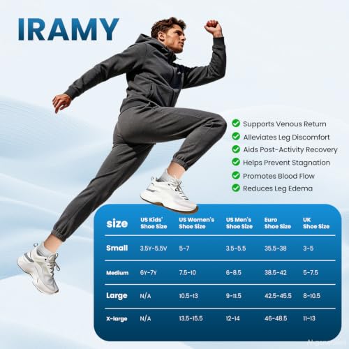 IRAMY Compression Ankle Support Crew Socks Men Women Wicking Plantar Fasciitis Relief Running Hiking Socks 3 Pairs - color: Black-6 Packs-0, size: Large