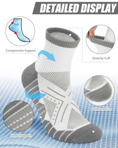 Womens Compression Ankle Crew Socks, Breathable Cushioned Socks - color: Gray Black White, size: 9-11