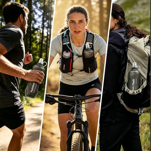 500ml Soft Flask, Shrink As You Drink Collapsible Water Bottles for Running Vest & Hydration Pack, BPA-Free Leak-Proof TPU Folding Bottle for Hiking Cycling Climbing Jogging-Grey - color: 1PCS Grey