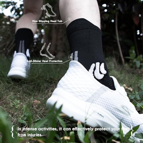 BRISIRA Coolmax Bamboo Viscose Compression Running Socks Crew Mid Calf - color: 3 Pairs Black 3 Pairs White, size: 9-13