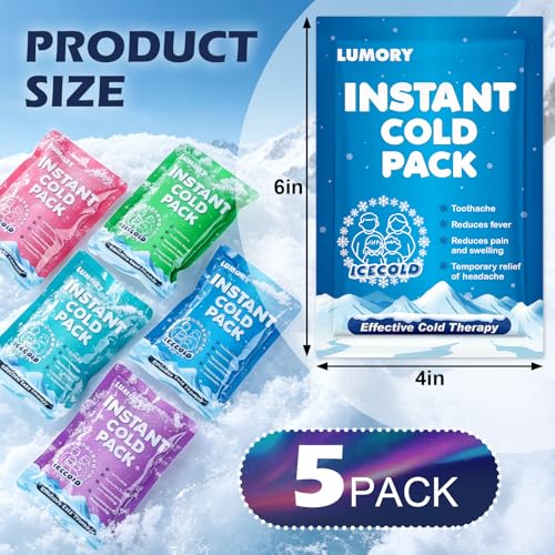 5 Pack Instant Ice Cold Pack 4"×6",5 Colors Disposable Ice Packs - size: 5P