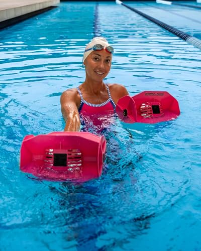 Aquastrength Hydro-Tone Total Body Pool Exercise System, Isokinetic Functional Water Weights, Bells 12" x 7.5", Fins 6.5" x 2.5", Quick Start Guide Included - color: Pink