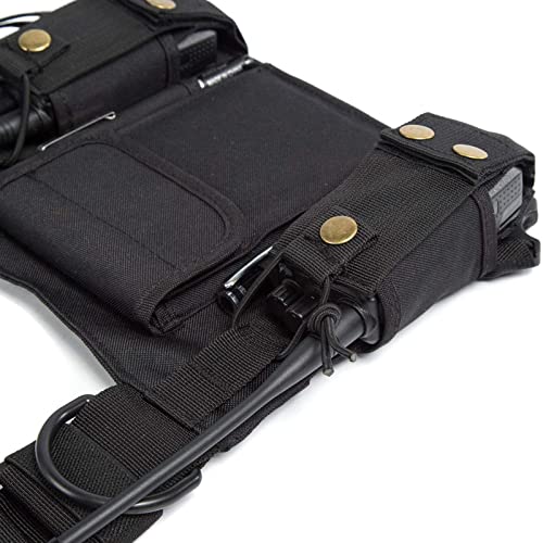 Radio Shoulder Holster Chest Harness Holder Vest Rig for Two Way Radio Chest Front Pack Pouch Walkie Talkie Case with Front Pouches for Kenwood Arcshell Retevis Baofeng UV-5R F8HP UV-82 888S (2Pack) - color: black 2pack