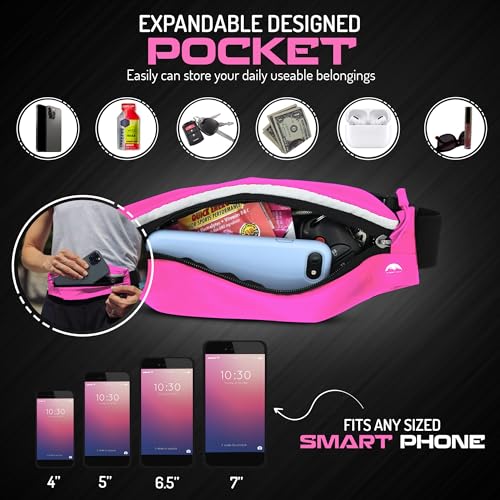 LED Rechargeable Running Belt for Men & Women – Light Up Reflective Waist Pack with Phone Holder | Adjustable Fitness Belt for Running, Walking, Hiking & Travel | WRENN & RAE (Cosmic Pink) - color: Cosmic Pink