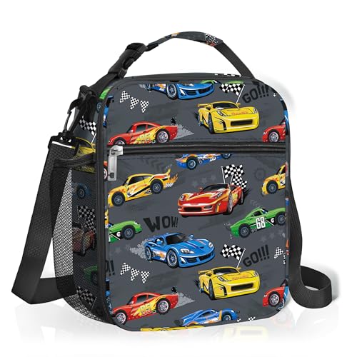 Clastyle Car Insulated Kid Lunch Bag for Boy Lunch Box, Red Race Truck - color: Red Race Car