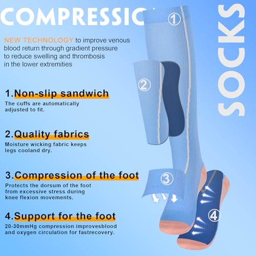 bropite Compression Socks For Women&Men,6 Pairs 20-30 mmHg Knee-High Socks - color: 15-6-pureline, size: Small-Medium