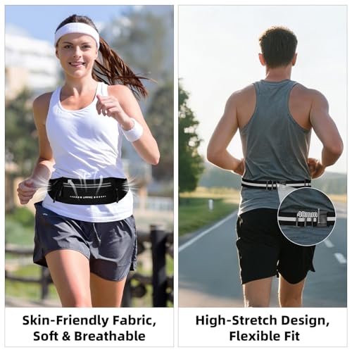 Lightweight Running Belt, Water-Resistant Waist Pack for Women & Men, 4-Zone Organization Fits Up to 7" Phone, Reflective Strips Design for Marathon Training, Jogging, Hiking, Commuting - color: Black