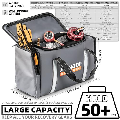 ALL-TOP Recovery Pack Bag, Water-Resist Tool Organizer for Offroad Gear & Overland Equipment, Standing Zippered Waterproof Storage Tote, Gray Empty - color: Gray, Recovery Bag