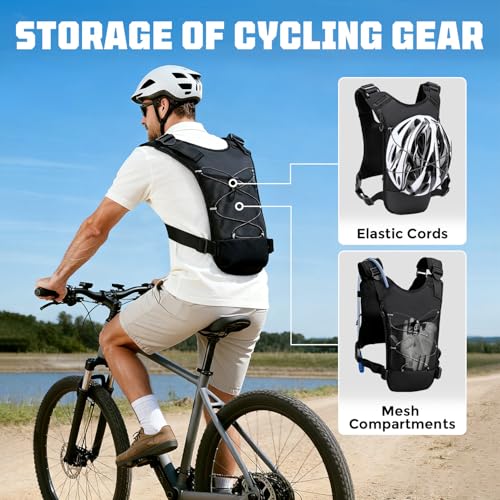 Running Hydration Vest with 2L Water Bladder， Lightweight Adjustable Hydration EDC Chest Pack for Men and Women, Water Backpack for Hiking, Cycling - color: Black