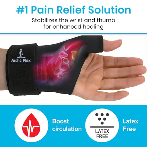 Arctic Flex Wrist & Thumb Ice Pack Wrap - Extra Strength Hot & Cold Therapy - color: Black, size: Medium