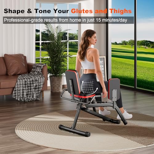 Hip Abductor Machine for Women/Men, Compact Glute Machine & Leg Exercise Equipment with Resistance Band, 6-Level Adjustable Booty Builder for Home Gym, Ultra Quiet, 360° Adjustable Leg Pads
