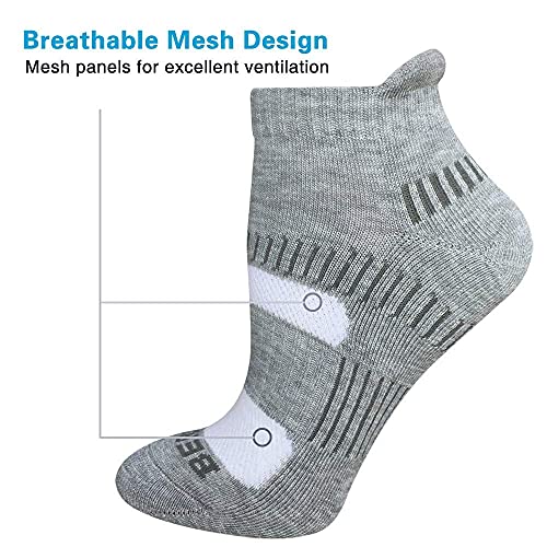 BERING Women's Athletic Running Cushioned Ankle Socks (6 Pairs) - color: Black/Grey, size: 6-9