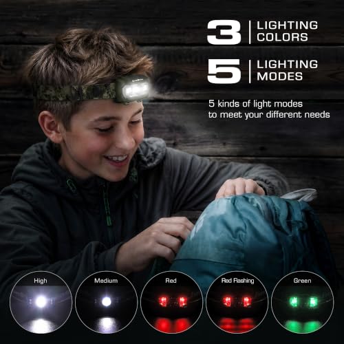 EverBrite Headlamp, 300 Lumens LED Head Lamp for Kids & Adults, Red Light - color: Camo