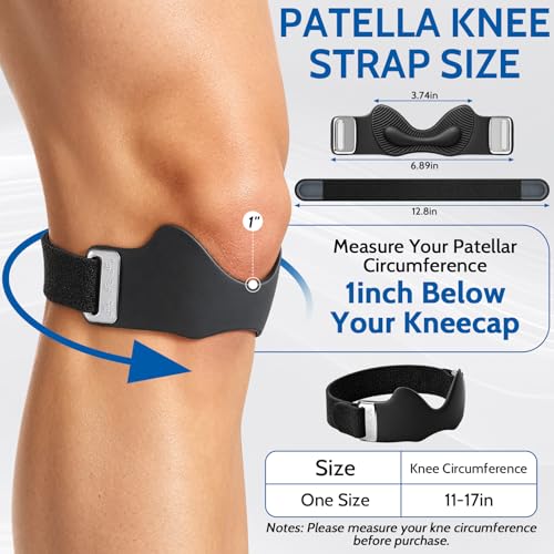 Silicone Patellar Tendon Support Strap, 2 Pack Knee Strap for Knee Pain Relief, Adjustable Knee Patella Band Strap for Tendonitis, Running, Squats
