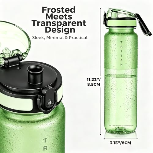 32oz Clear Tritan Water Bottle with Chug Lid - color: Green