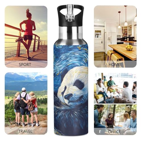 OTVEE Panda Starry Sky Water Bottle Sports Water Bottle Insulated Stainless Steel Hot Cold Water Mug with Straw Lid & Handle for Sports Gym 20 oz - color: Panda Starry Sky