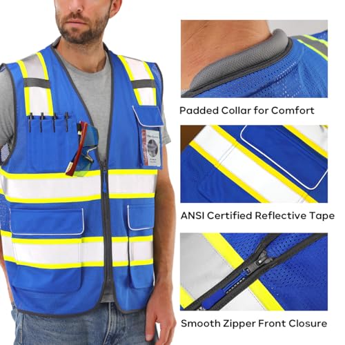 Neopelta Hi Vis Reflective Safety Vest for Men Women Blue Mesh/Yellow M - color: Blue / Yellow Trim, size: Medium