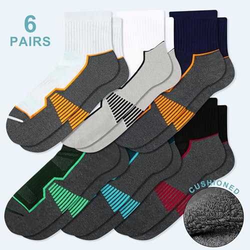Men's Cushioned Ankle Socks, Athletic Running Gym Socks 6 Pairs - color: 6 Pairs Multicolor, size: 8-10