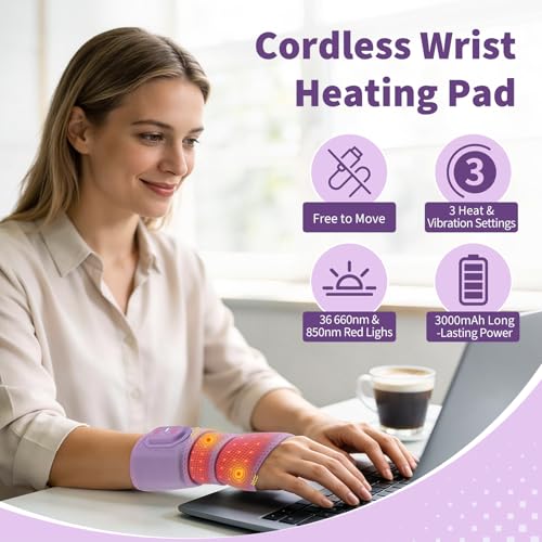 Wrist Hand Heating Pad with Red Light Massage for Carpal Tunnel - color: Purple
